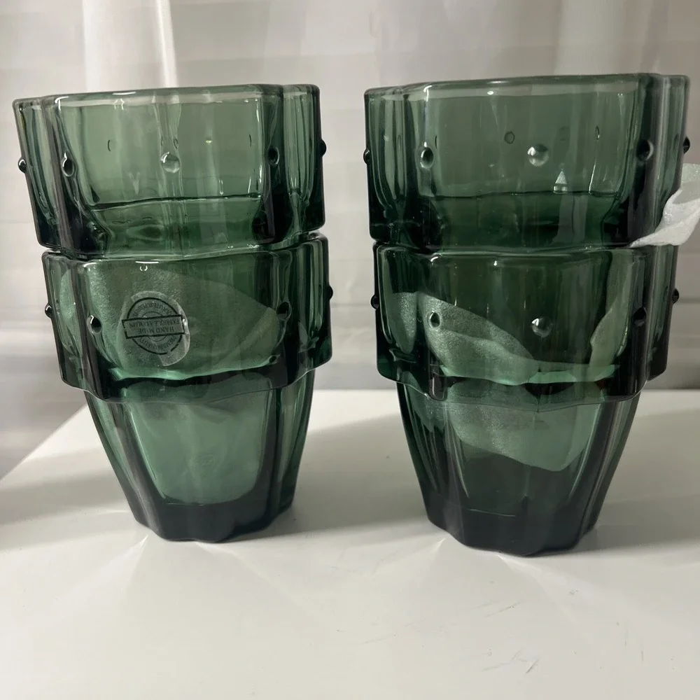 CACTUS 4 Stacking Glasses CUPS Green Unique Drinking Nesting